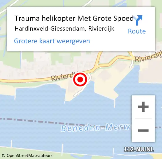 Locatie op kaart van de 112 melding: Trauma helikopter Met Grote Spoed Naar Hardinxveld-Giessendam, Rivierdijk op 10 november 2022 06:28