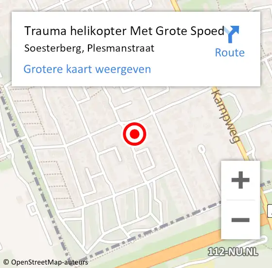 Locatie op kaart van de 112 melding: Trauma helikopter Met Grote Spoed Naar Soesterberg, Plesmanstraat op 13 november 2022 22:55