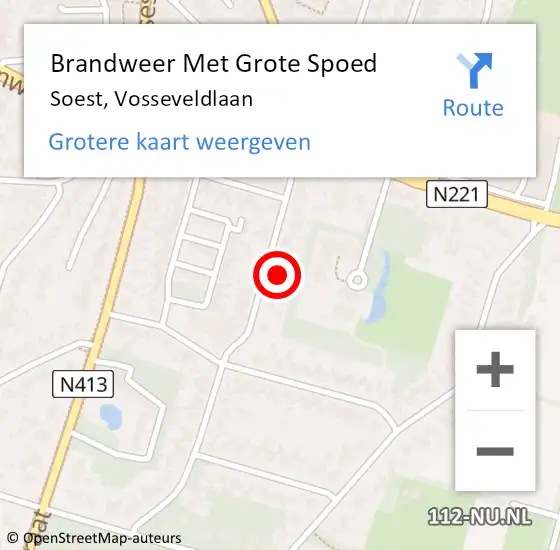 Locatie op kaart van de 112 melding: Brandweer Met Grote Spoed Naar Soest, Vosseveldlaan op 18 november 2022 10:25