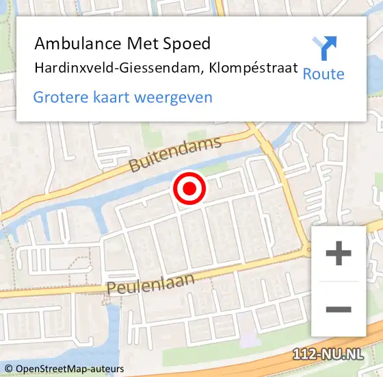 Locatie op kaart van de 112 melding: Ambulance Met Spoed Naar Hardinxveld-Giessendam, Klompéstraat op 26 november 2022 06:05