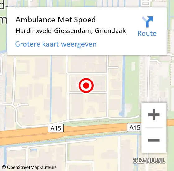 Locatie op kaart van de 112 melding: Ambulance Met Spoed Naar Hardinxveld-Giessendam, Griendaak op 26 november 2022 12:49