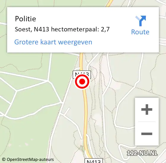 Locatie op kaart van de 112 melding: Politie Soest, N413 hectometerpaal: 2,7 op 26 november 2022 15:13