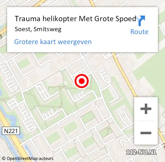 Locatie op kaart van de 112 melding: Trauma helikopter Met Grote Spoed Naar Soest, Smitsweg op 30 november 2022 13:29