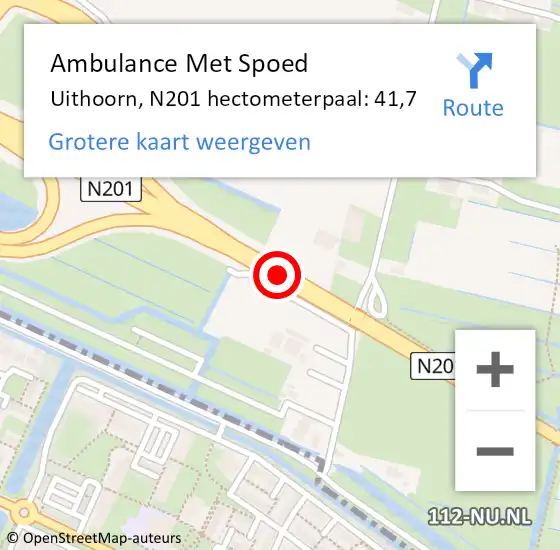 Locatie op kaart van de 112 melding: Ambulance Met Spoed Naar Uithoorn, N201 hectometerpaal: 41,7 op 18 december 2022 22:29