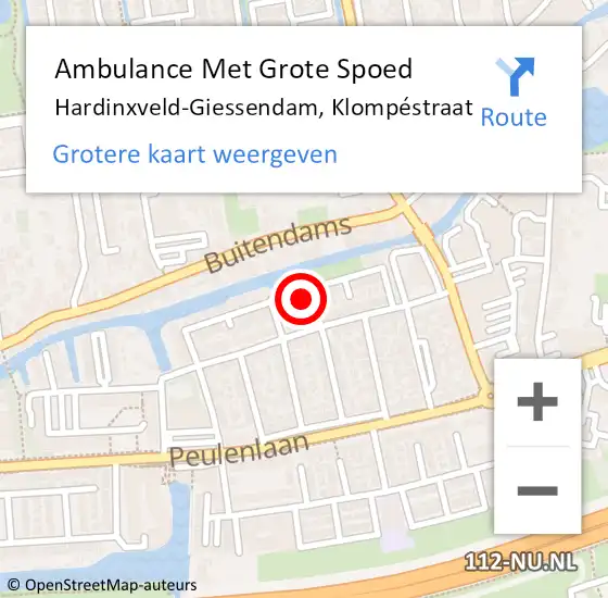 Locatie op kaart van de 112 melding: Ambulance Met Grote Spoed Naar Hardinxveld-Giessendam, Klompéstraat op 19 december 2022 02:24