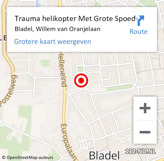 Locatie op kaart van de 112 melding: Trauma helikopter Met Grote Spoed Naar Bladel, Willem van Oranjelaan op 19 december 2022 09:07