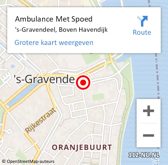 Locatie op kaart van de 112 melding: Ambulance Met Spoed Naar 's-Gravendeel, Boven Havendijk op 8 januari 2023 02:05