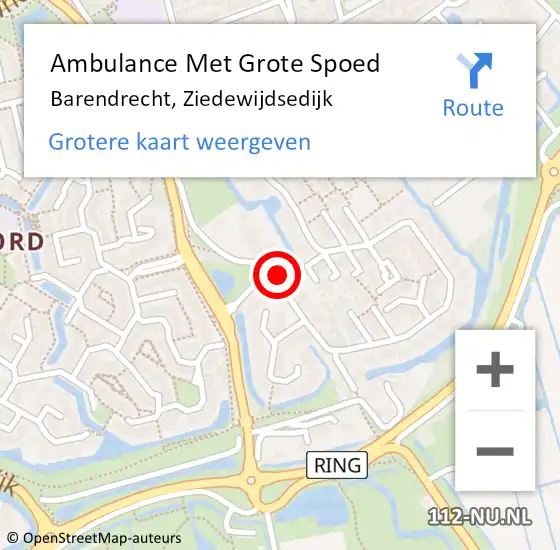 Locatie op kaart van de 112 melding: Ambulance Met Grote Spoed Naar Barendrecht, Ziedewijdsedijk op 10 januari 2023 05:41