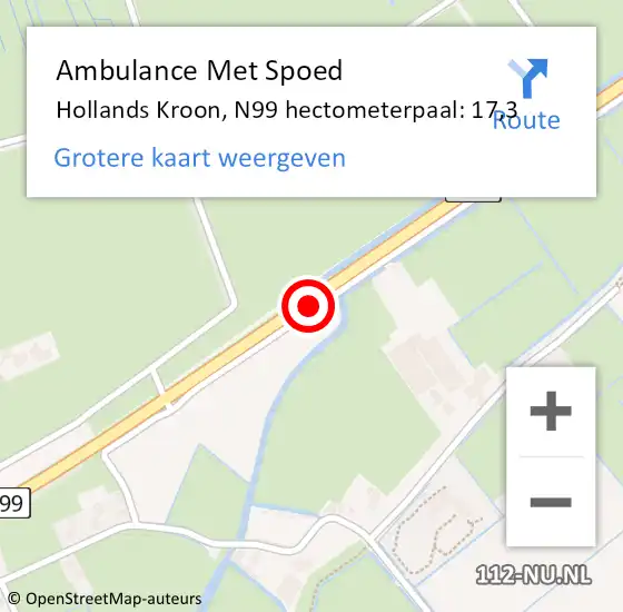Locatie op kaart van de 112 melding: Ambulance Met Spoed Naar Hollands Kroon, N99 hectometerpaal: 17,3 op 19 januari 2023 12:46