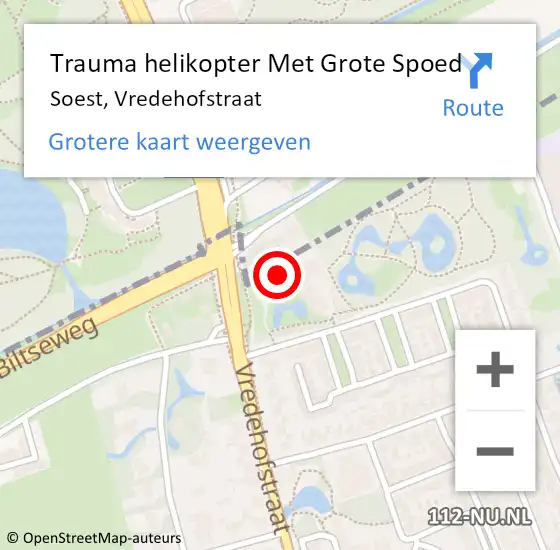 Locatie op kaart van de 112 melding: Trauma helikopter Met Grote Spoed Naar Soest, Vredehofstraat op 24 januari 2023 14:26