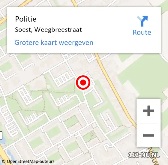 Locatie op kaart van de 112 melding: Politie Soest, Weegbreestraat op 10 februari 2023 14:38
