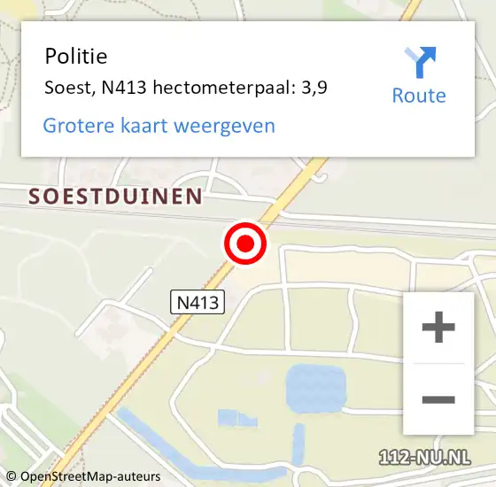 Locatie op kaart van de 112 melding: Politie Soest, N413 hectometerpaal: 3,9 op 12 februari 2023 15:00