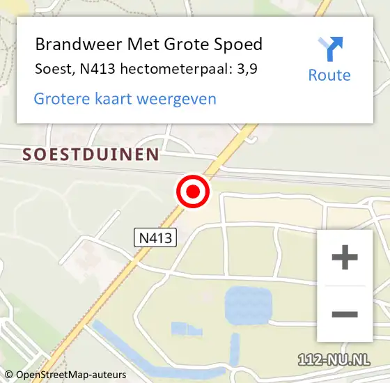 Locatie op kaart van de 112 melding: Brandweer Met Grote Spoed Naar Soest, N413 hectometerpaal: 3,9 op 12 februari 2023 15:05