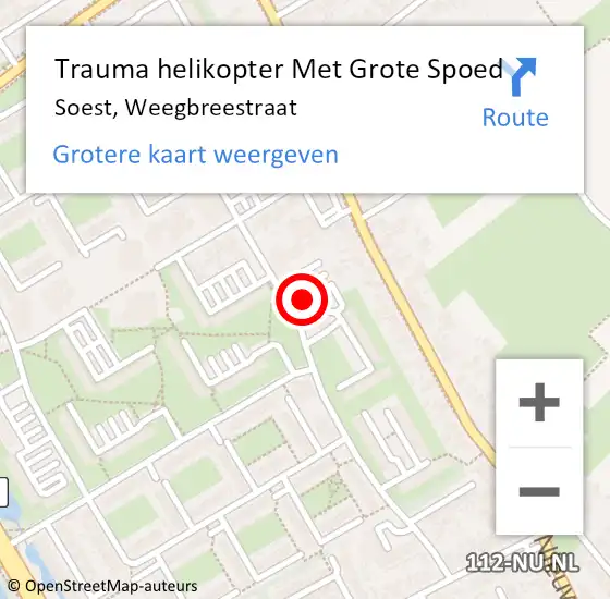 Locatie op kaart van de 112 melding: Trauma helikopter Met Grote Spoed Naar Soest, Weegbreestraat op 13 februari 2023 16:27
