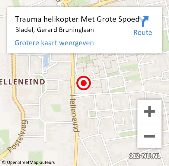 Locatie op kaart van de 112 melding: Trauma helikopter Met Grote Spoed Naar Bladel, Gerard Bruninglaan op 19 februari 2023 02:39