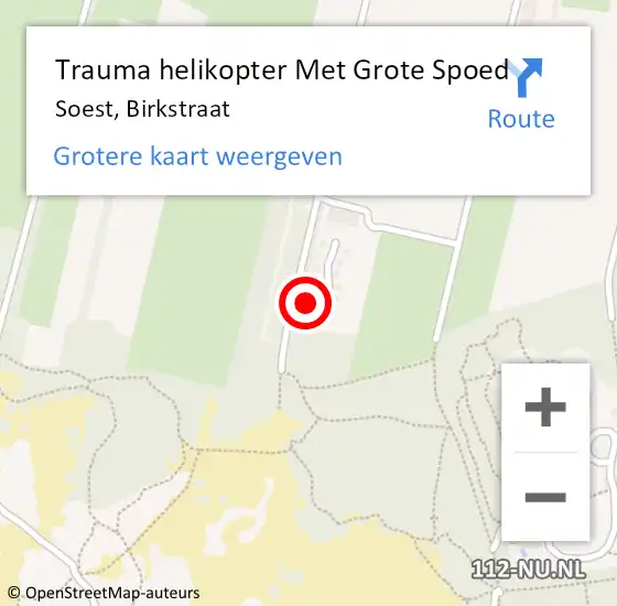 Locatie op kaart van de 112 melding: Trauma helikopter Met Grote Spoed Naar Soest, Birkstraat op 27 februari 2023 04:03