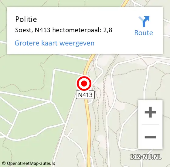 Locatie op kaart van de 112 melding: Politie Soest, N413 hectometerpaal: 2,8 op 5 maart 2023 14:23