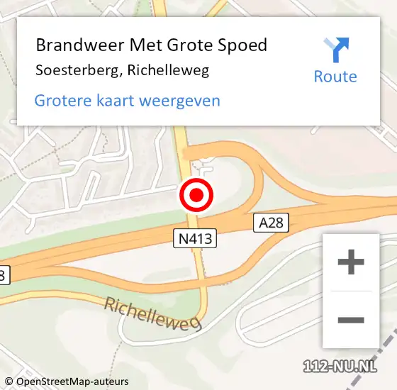 Locatie op kaart van de 112 melding: Brandweer Met Grote Spoed Naar Soesterberg, Richelleweg op 26 maart 2023 14:32
