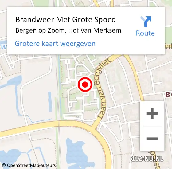 Locatie op kaart van de 112 melding: Brandweer Met Grote Spoed Naar Bergen op Zoom, Hof van Merksem op 20 april 2023 21:09