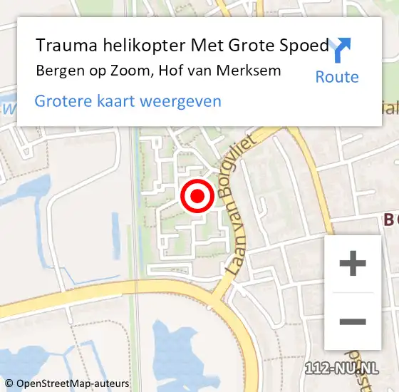 Locatie op kaart van de 112 melding: Trauma helikopter Met Grote Spoed Naar Bergen op Zoom, Hof van Merksem op 20 april 2023 21:10