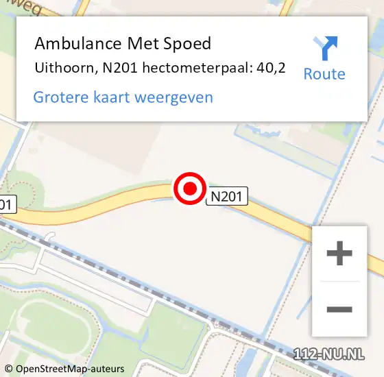 Locatie op kaart van de 112 melding: Ambulance Met Spoed Naar Uithoorn, N201 hectometerpaal: 40,2 op 9 mei 2023 15:21