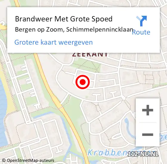 Locatie op kaart van de 112 melding: Brandweer Met Grote Spoed Naar Bergen op Zoom, Schimmelpennincklaan op 18 mei 2023 04:31