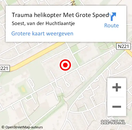 Locatie op kaart van de 112 melding: Trauma helikopter Met Grote Spoed Naar Soest, van der Huchtlaantje op 22 mei 2023 07:19