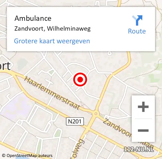 Locatie op kaart van de 112 melding: Ambulance Zandvoort, Wilhelminaweg op 10 juni 2023 20:38