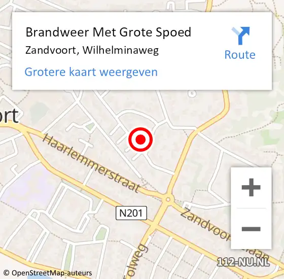 Locatie op kaart van de 112 melding: Brandweer Met Grote Spoed Naar Zandvoort, Wilhelminaweg op 10 juni 2023 20:38
