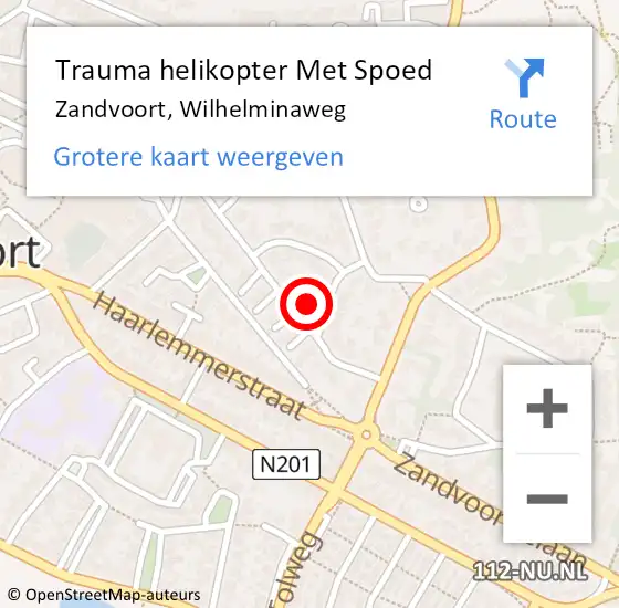 Locatie op kaart van de 112 melding: Trauma helikopter Met Spoed Naar Zandvoort, Wilhelminaweg op 10 juni 2023 20:39