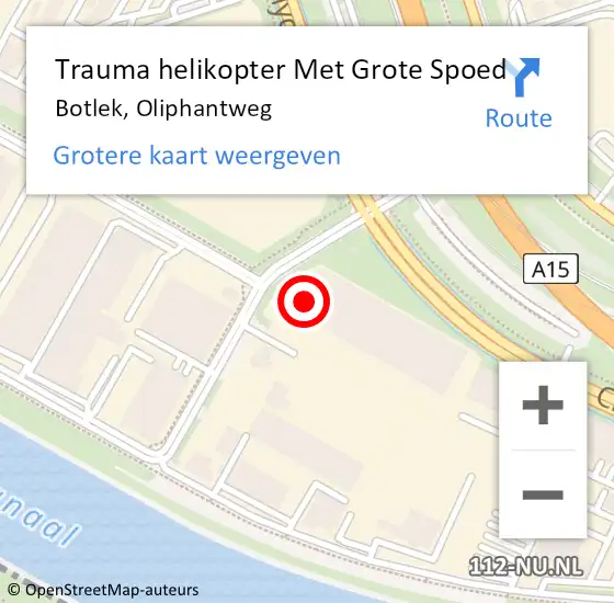 Locatie op kaart van de 112 melding: Trauma helikopter Met Grote Spoed Naar Botlek, Oliphantweg op 15 juni 2023 11:40