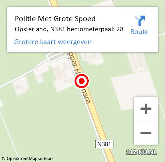 Locatie op kaart van de 112 melding: Politie Met Grote Spoed Naar Opsterland, N381 hectometerpaal: 28 op 20 juni 2023 19:42