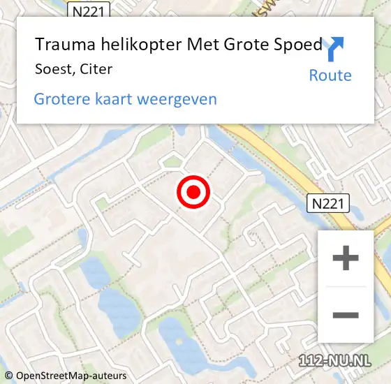 Locatie op kaart van de 112 melding: Trauma helikopter Met Grote Spoed Naar Soest, Citer op 23 juni 2023 15:55