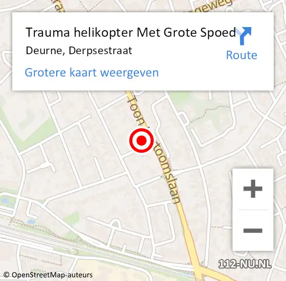 Locatie op kaart van de 112 melding: Trauma helikopter Met Grote Spoed Naar Deurne, Derpsestraat op 28 juni 2023 22:34