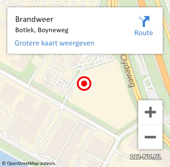 Locatie op kaart van de 112 melding: Brandweer Botlek, Boyneweg op 6 juli 2023 13:01