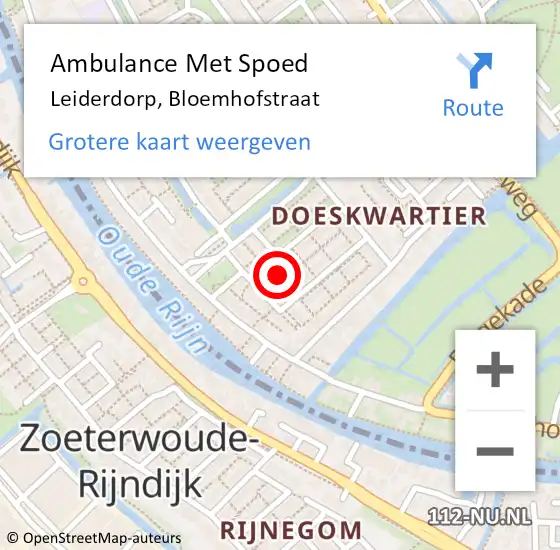 Locatie op kaart van de 112 melding: Ambulance Met Spoed Naar Leiderdorp, Bloemhofstraat op 14 juli 2023 13:11