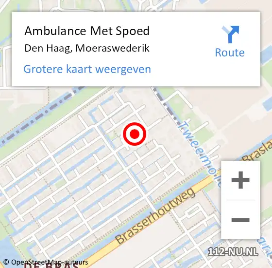 Locatie op kaart van de 112 melding: Ambulance Met Spoed Naar Den Haag, Moeraswederik op 16 juli 2023 14:09
