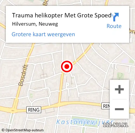 Locatie op kaart van de 112 melding: Trauma helikopter Met Grote Spoed Naar Hilversum, Neuweg op 18 juli 2023 12:27