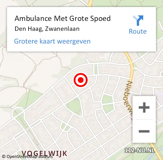 Locatie op kaart van de 112 melding: Ambulance Met Grote Spoed Naar Den Haag, Zwanenlaan op 18 juli 2023 15:43