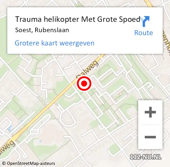 Locatie op kaart van de 112 melding: Trauma helikopter Met Grote Spoed Naar Soest, Rubenslaan op 20 juli 2023 16:47