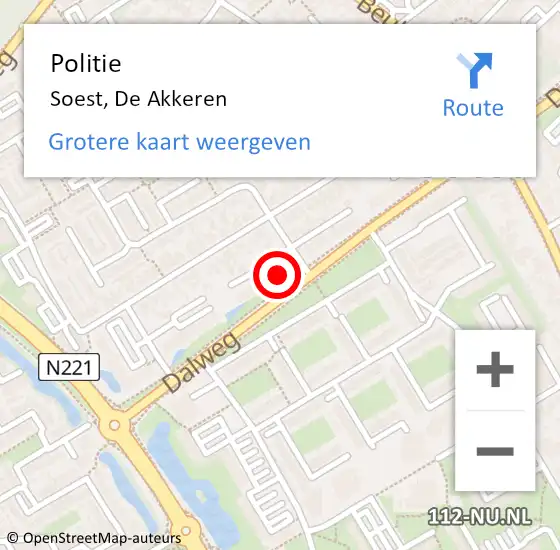 Locatie op kaart van de 112 melding: Politie Soest, De Akkeren op 21 juli 2023 23:16