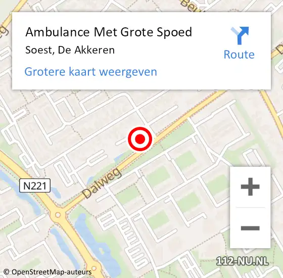 Locatie op kaart van de 112 melding: Ambulance Met Grote Spoed Naar Soest, De Akkeren op 21 juli 2023 23:23