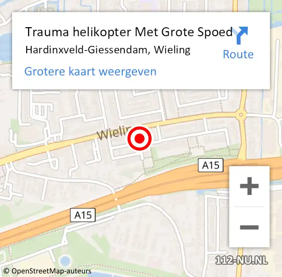 Locatie op kaart van de 112 melding: Trauma helikopter Met Grote Spoed Naar Hardinxveld-Giessendam, Wieling op 21 juli 2023 23:58