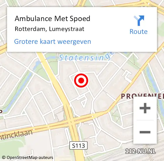 Locatie op kaart van de 112 melding: Ambulance Met Spoed Naar Rotterdam, Lumeystraat op 24 juli 2023 13:52