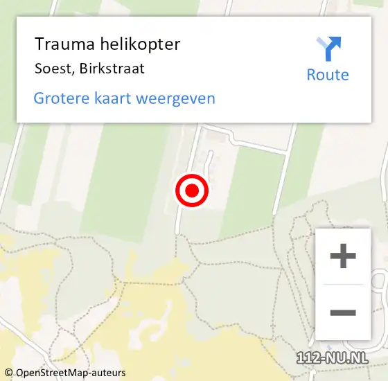 Locatie op kaart van de 112 melding: Trauma helikopter Soest, Birkstraat op 27 juli 2023 03:23