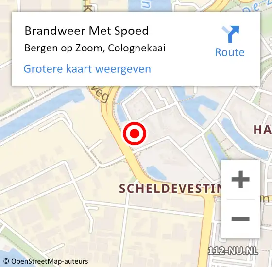 Locatie op kaart van de 112 melding: Brandweer Met Spoed Naar Bergen op Zoom, Colognekaai op 29 juli 2023 23:37