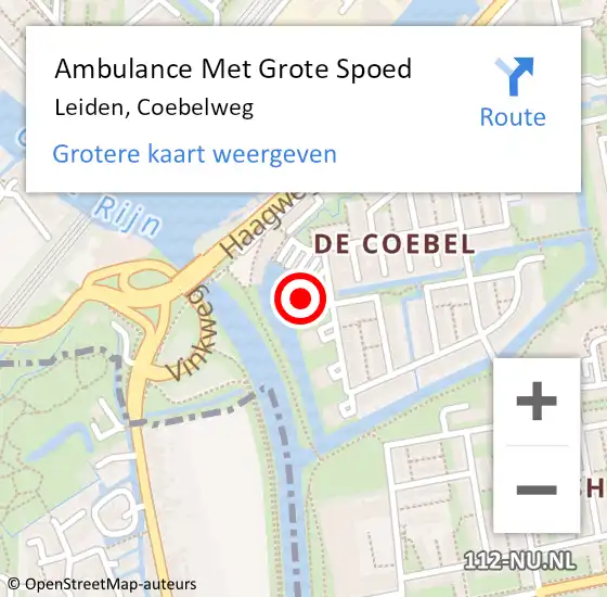 Locatie op kaart van de 112 melding: Ambulance Met Grote Spoed Naar Leiden, Coebelweg op 3 augustus 2023 10:16