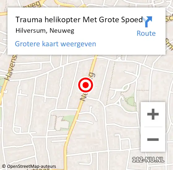 Locatie op kaart van de 112 melding: Trauma helikopter Met Grote Spoed Naar Hilversum, Neuweg op 5 augustus 2023 19:06