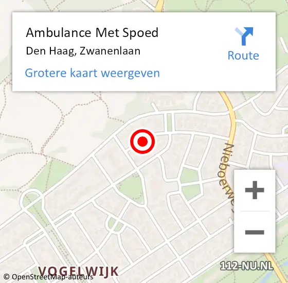 Locatie op kaart van de 112 melding: Ambulance Met Spoed Naar Den Haag, Zwanenlaan op 9 augustus 2023 21:45