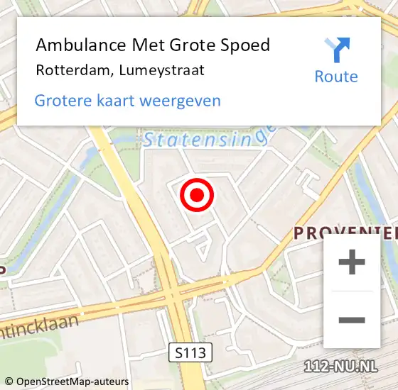 Locatie op kaart van de 112 melding: Ambulance Met Grote Spoed Naar Rotterdam, Lumeystraat op 24 augustus 2023 17:23